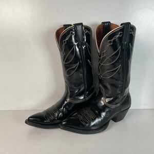 Vintage Nocona Patent Leather Cowboy Boots 9 D Glossy Old Black Label